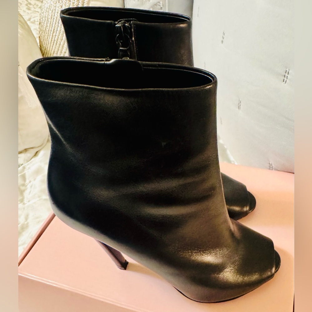 Balenciaga Black Leather Peep-Toe Boots (size 7) - Picture 6 of 10